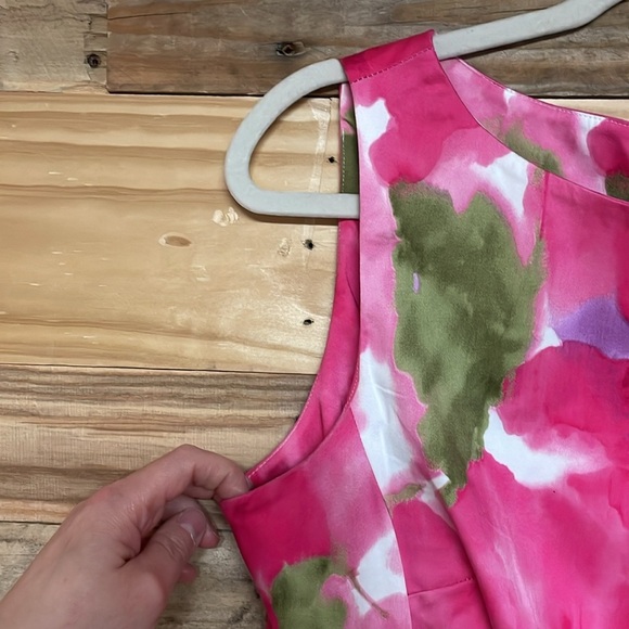 Jones New York size 10 Pink and Green Floral Midi Stretchy Sleeveless Dress - Picture 4 of 9